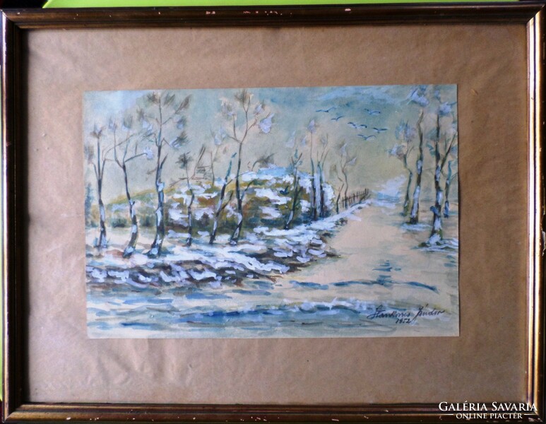 Winter landscape signed graphics