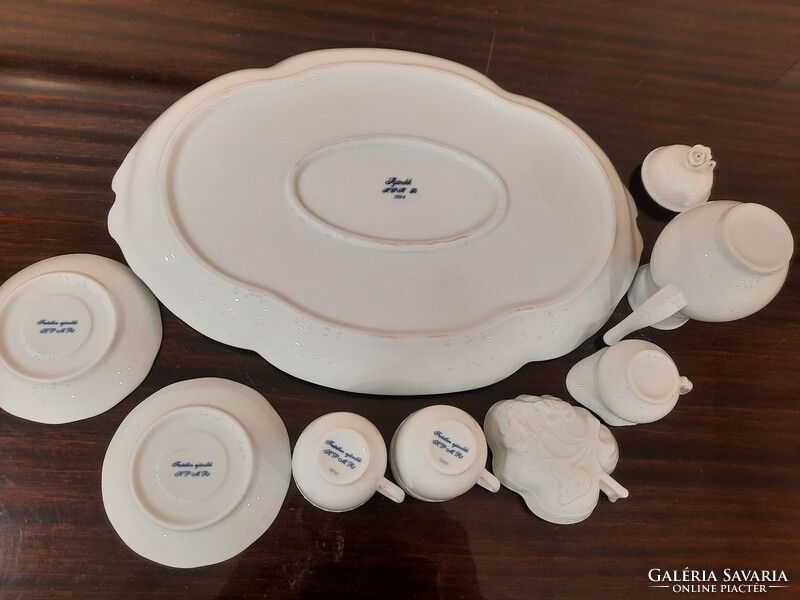 2 Personal white Herend coffee set on ribbon bowl