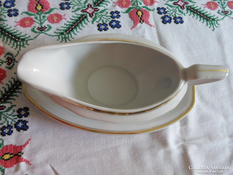 Czech porcelain, white sauce bowl with gold rim, sauce pourer 1. (Mcp, Czechoslovakia, Czechoslovakia)