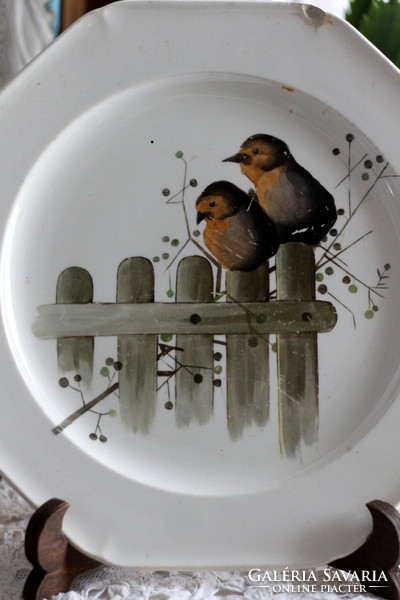 Antik angol fajansz, Brown-Westhead & Moore lapos tányér, madár, madaras, 1860-as évekből(1)
