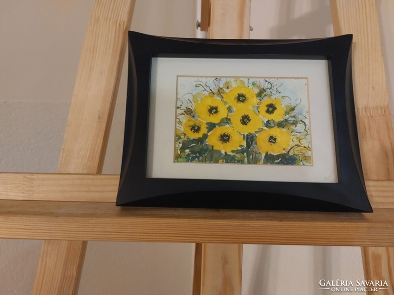 (K) small flower still life painting 21x16 cm with frame. With Marist signature, writing on the back.