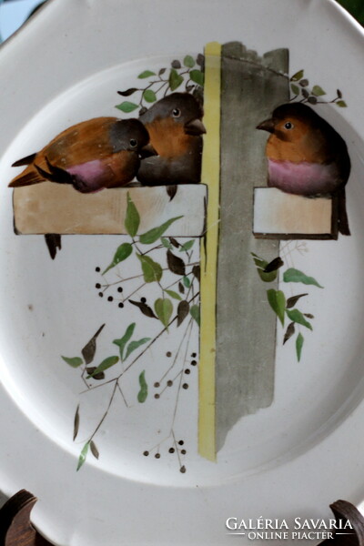 Antik angol fajansz, Brown-Westhead & Moore lapos tányér, madár, madaras, 1860-as évekből(2)