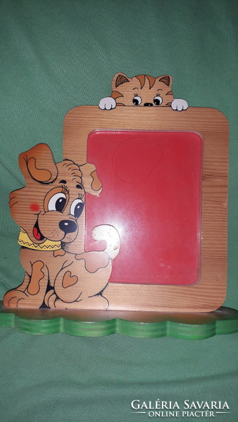 Quality Italian Bartoluce cat and dog desktop wooden painted children's picture frame 20 x 19 cm as shown in the pictures