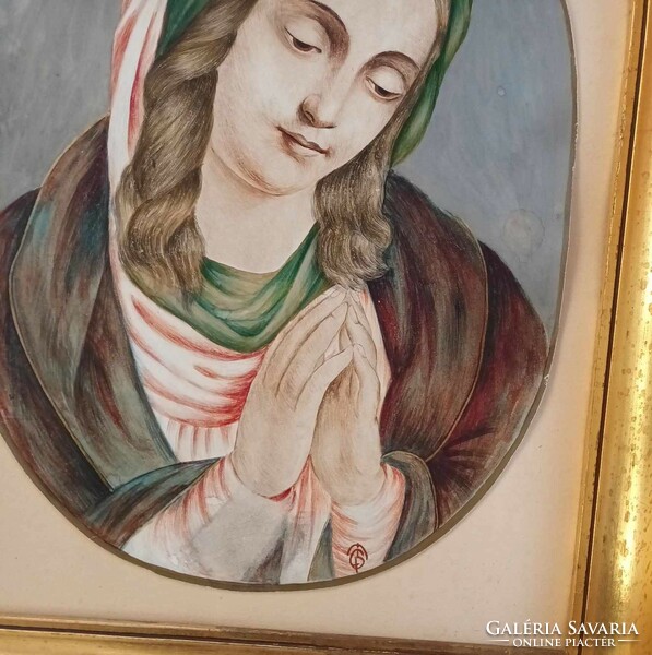 Molnár C. Pál Imádkozó Madonna Képcsarnokban kiállított - akvarell szentkép
