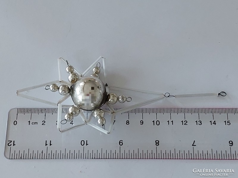 Old glass Christmas tree ornament silver white large star glass ornament