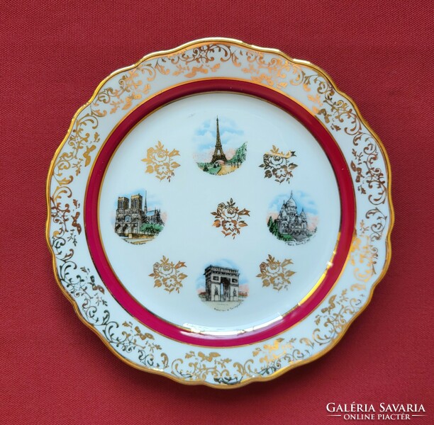 Limoges francia porcelán tányér Párizs nevezetességeivel arany mintázattal Paris szuvenír