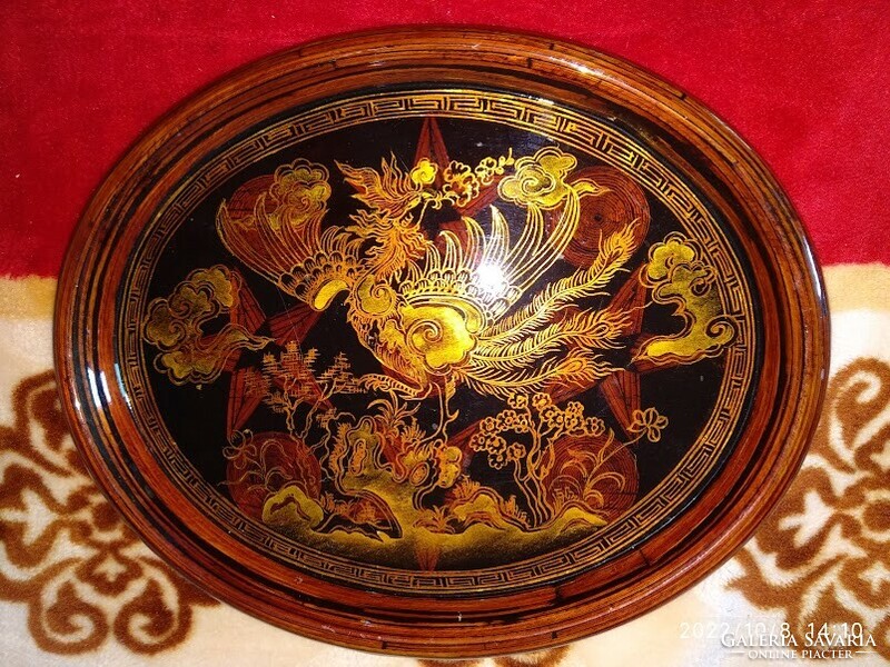 Eastern pattern tray, firebird painted lacquered wooden tray