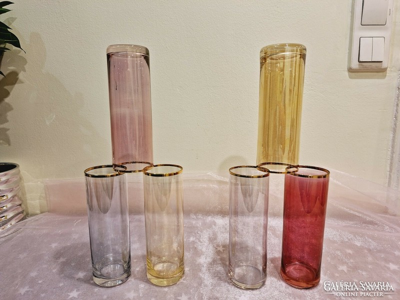 Retró színes üveg csőpohár készlet 6db