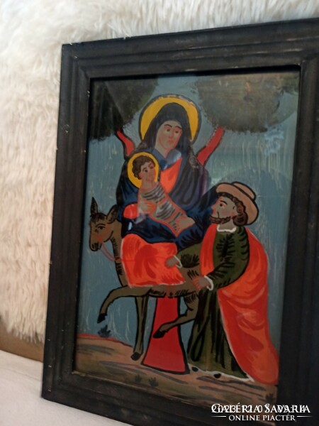 Antique church glass painted picture