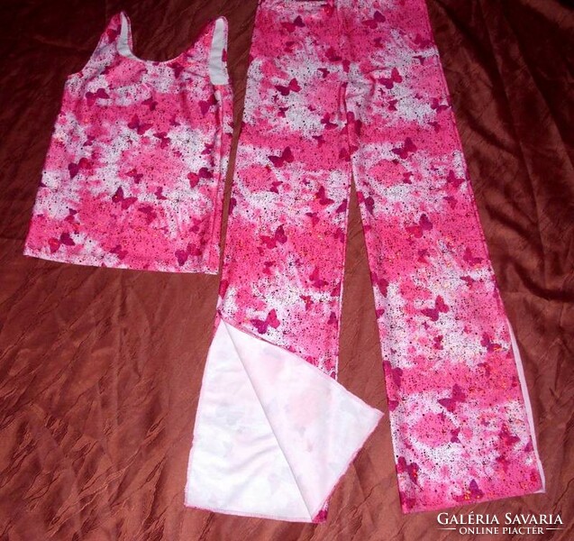 Pink red shiny butterfly patterned party pants with top