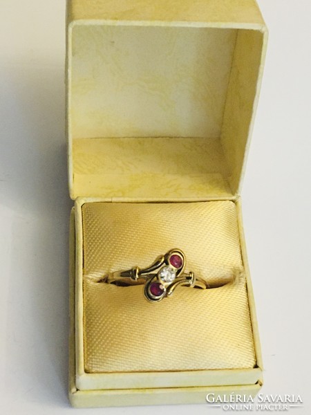 Art deco gold ring brilliant rubies case antique
