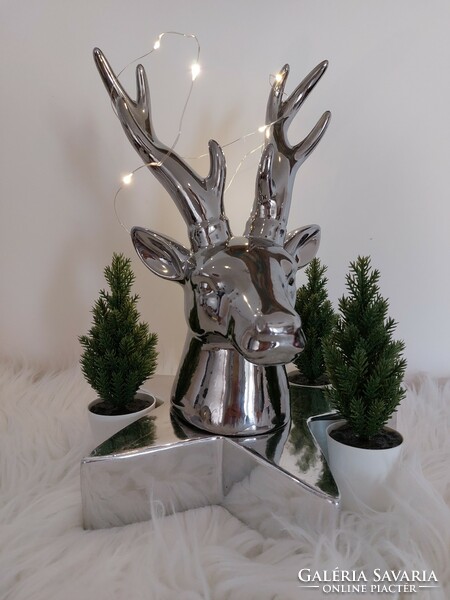 Karácsonyi ezüst kerámia csillag dekoráció 26 cm