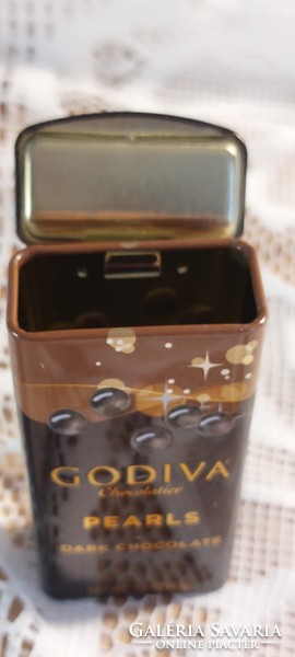 Ritka  apró GODIVA  Pearls Dark Chocolate fém doboz  2013.