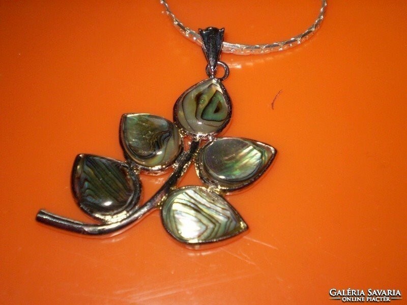Reduced price, leafy abalone, -/peacock/shell necklace