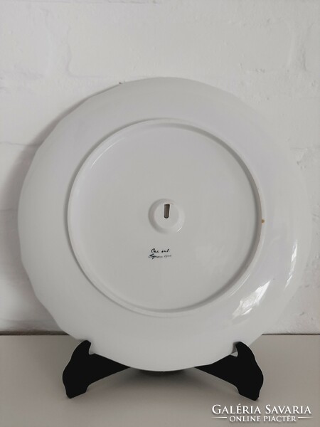 Antik nagyméretű kézzel festett porcelán kínálótál, köretestál, 36,5 cm