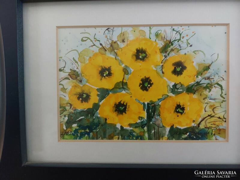 (K) small flower still life painting 21x16 cm with frame. With Marist signature, writing on the back.