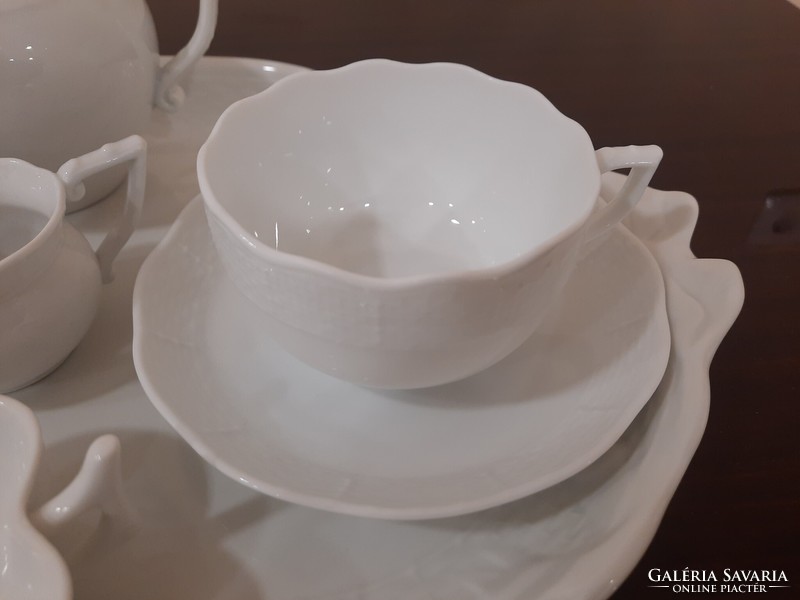 2 Personal white Herend tea set on ribbon bowl