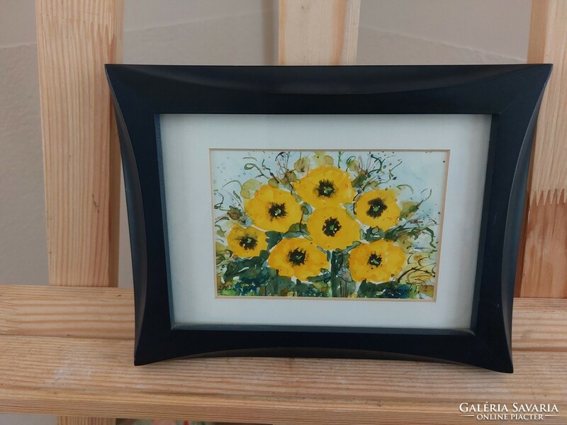 (K) small flower still life painting 21x16 cm with frame. With Marist signature, writing on the back.