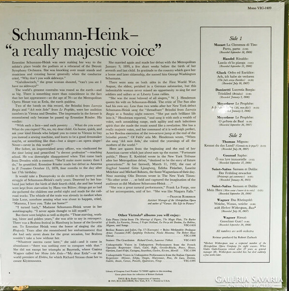 Schumann-Heink - Arias From Orfeo / Sapho / Rienzi / Mignon / Rinaldo / Le Prophète(LP, Album)