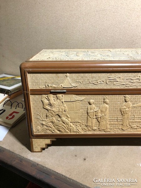 XIX. Century Chinese chest, bone carving with reliefs, 100 x 50 x 55 cm