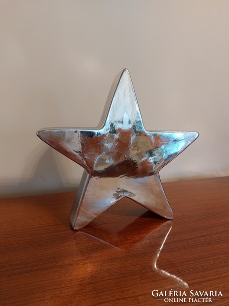 Karácsonyi ezüst kerámia csillag dekoráció 26 cm