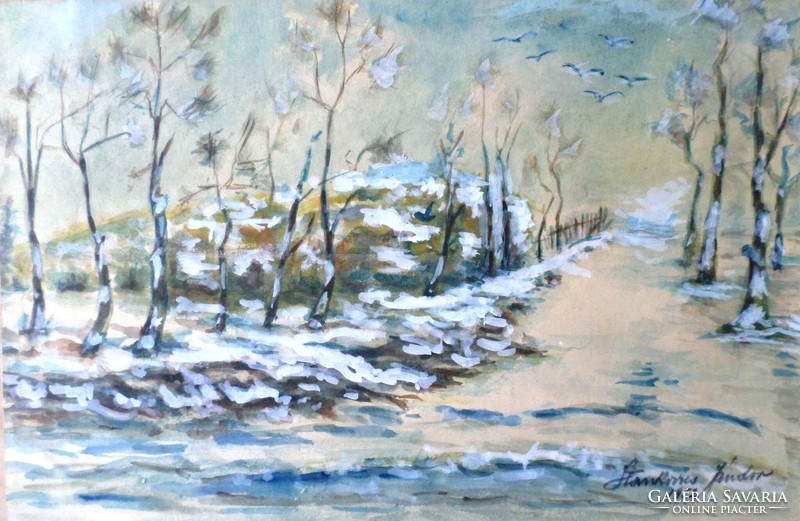 Winter landscape signed graphics