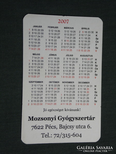 Kártyanaptár, Mozsonyi gyógyszertár patika, Pécs, Májusi gyöngyvirág, 2007,   (3)