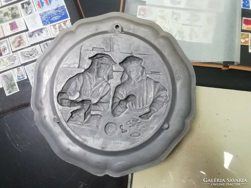 Embossed pewter wall plate