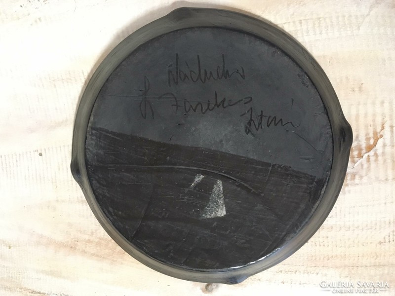 Nádudvari black ceramic ashtray, potter István