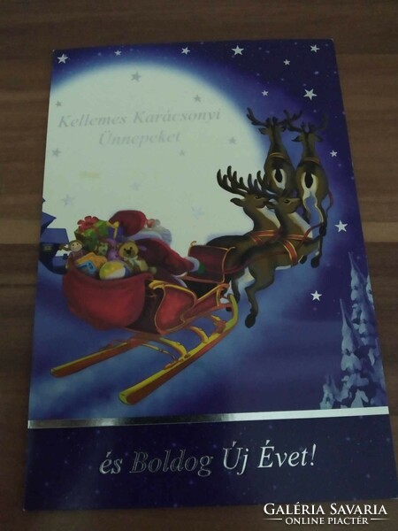 Old Christmas postcard, openable, Santa Claus, reindeer