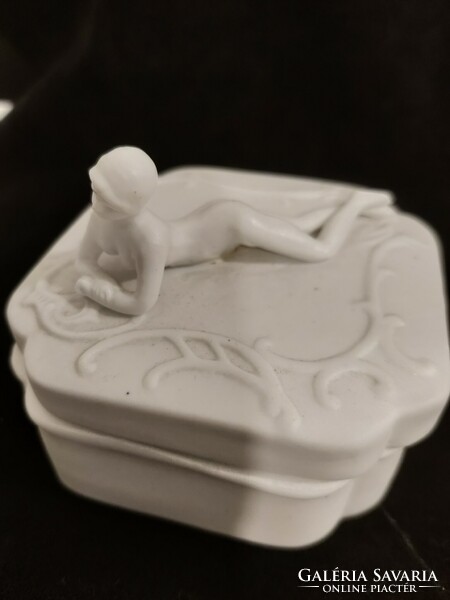 Ceramic box with a reclining female figure