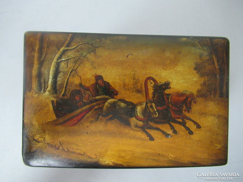 Antique Russian (Tsarist), signed, marked lacquer box (Vishnyakov, c. 1890)