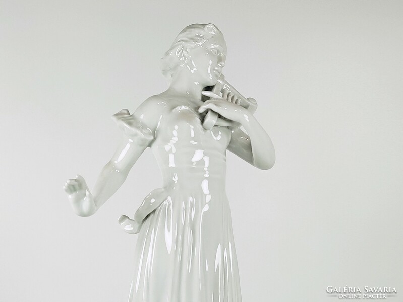 Herend harpist's muse, white porcelain figure 34 cm., Flawless! (D010)