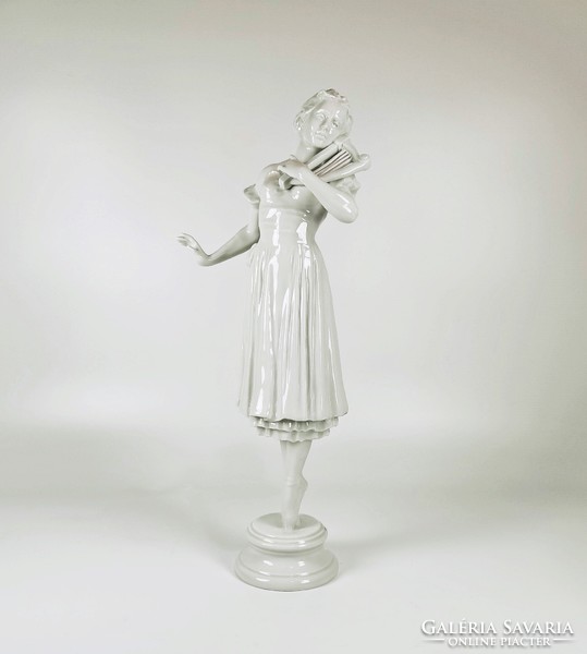 Herend harpist's muse, white porcelain figure 34 cm., Flawless! (D010)