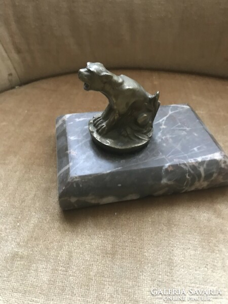 Bronze dog leaf weight with pedestal