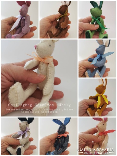 Tiny wool felt bunny made of natural materials (wool felt, wool), with movable hands and feet