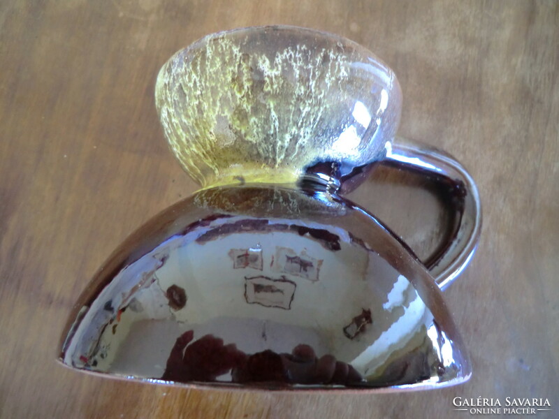 Ceramic candle holder retro art deco with handle 12x18x11 cm