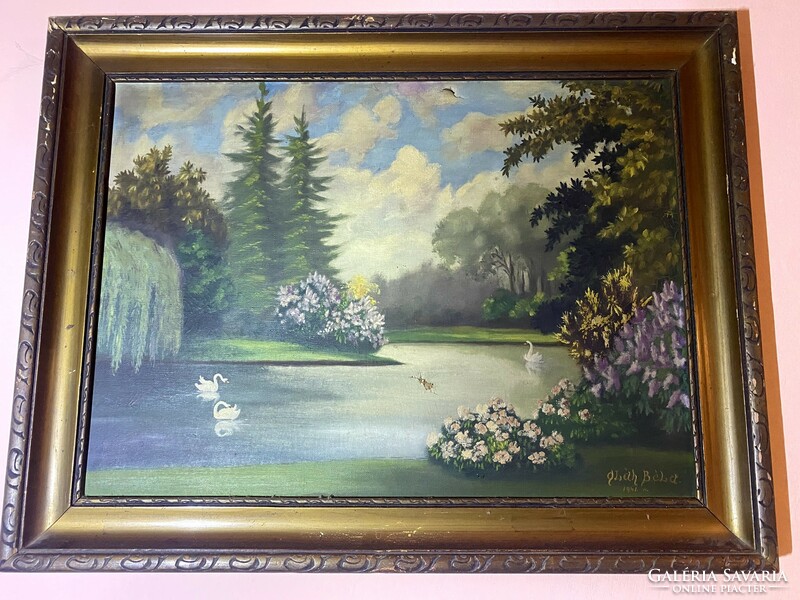 Swans on the lake painting