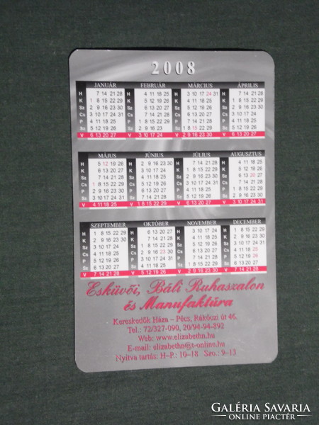 Card calendar, elizabeth n, wedding dress salon, Pécs, women's dress model, 2008, (3)