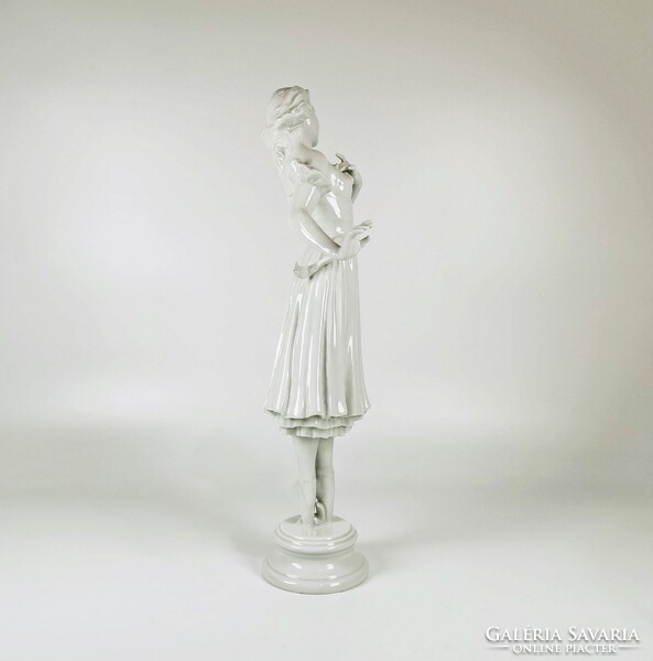 Herend harpist's muse, white porcelain figure 34 cm., Flawless! (D010)