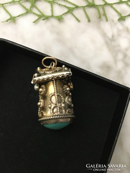 Wonderful antique turquoise stone gold plated silver pendant rarity