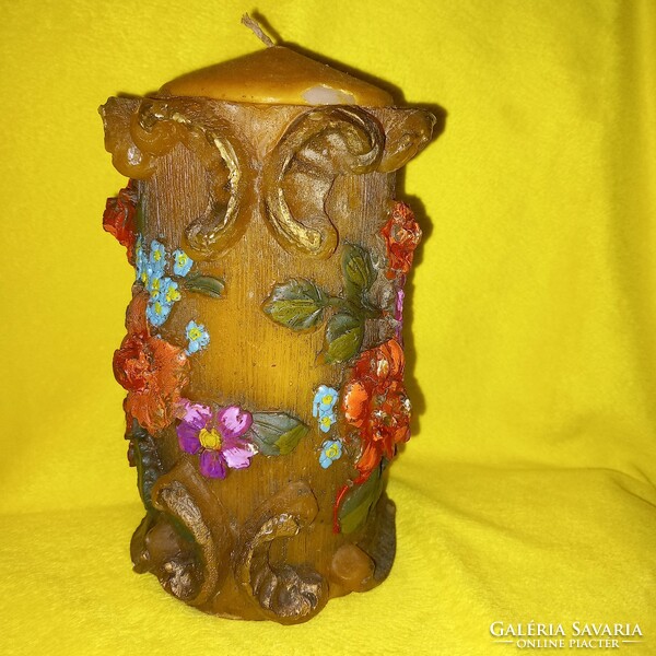 Handmade, floral, old large candle. Decoration.
