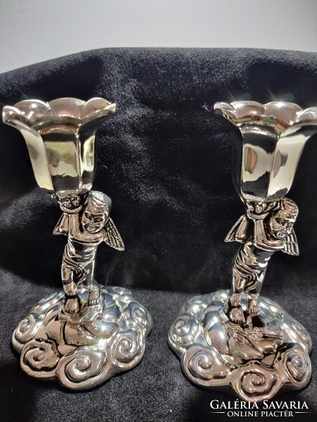 Pair of angelic metal candle holders