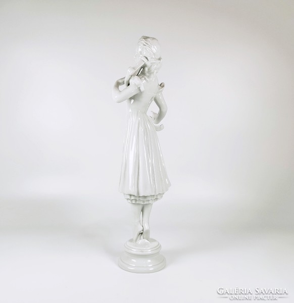 Herend harpist's muse, white porcelain figure 34 cm., Flawless! (D010)