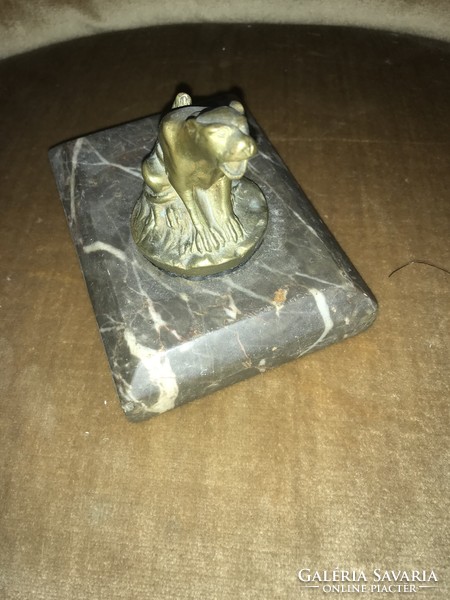 Bronze dog leaf weight with pedestal