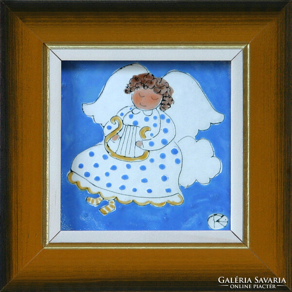 Kornelia Feher: musical angel - fire enamel - framed 18x18cm - artwork 10x10cm - 23/853