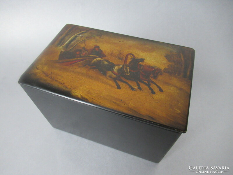 Antique Russian (Tsarist), signed, marked lacquer box (Vishnyakov, c. 1890)