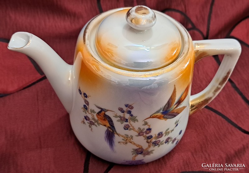 Antik madaras porcelán teás kanna, kiöntő (L4359)