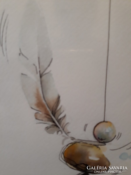 "Zen", kortárs festmény, Simon Tünde alkotása, fehér fa keretben, antireflexiós üveggel