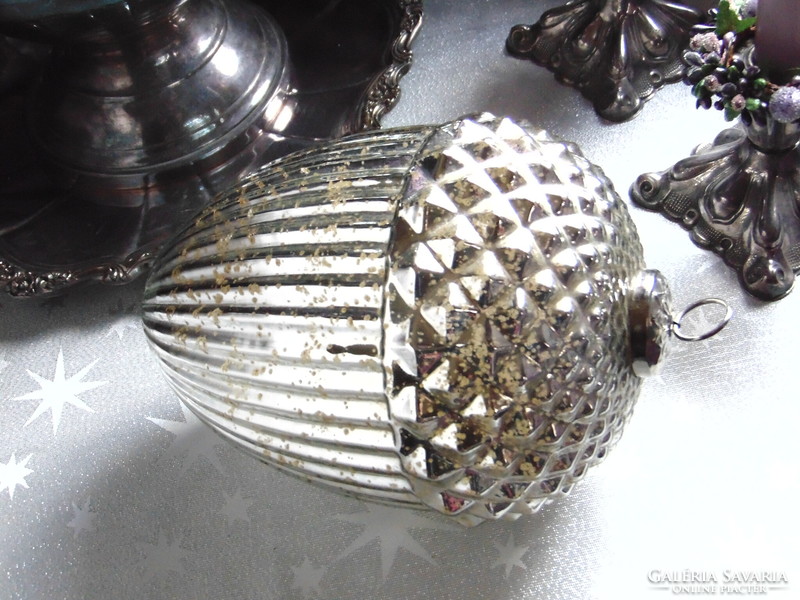 Large glass acorn Christmas tree ornament with silver string